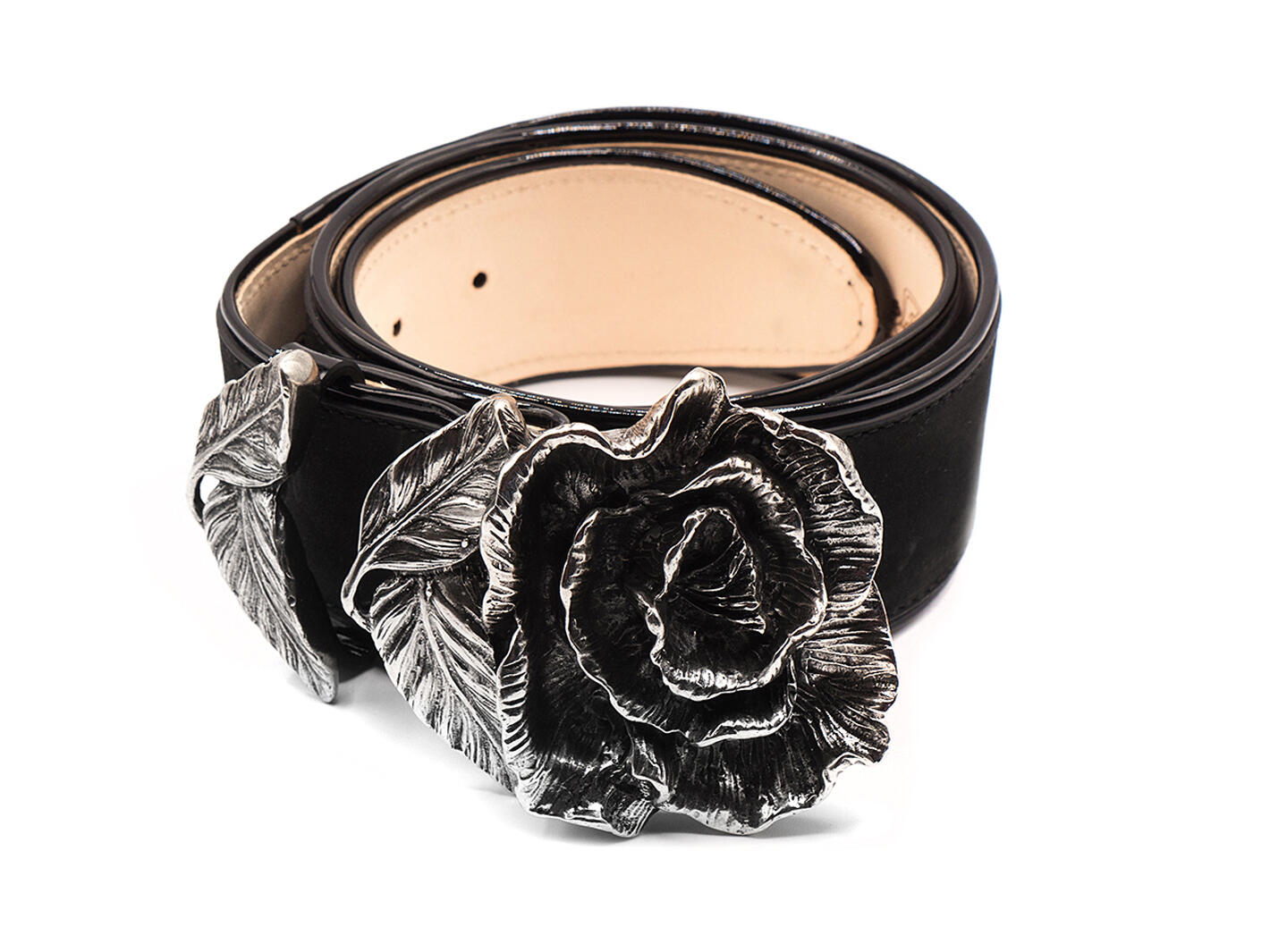 Rohesia Black Leather Waist belt with rose