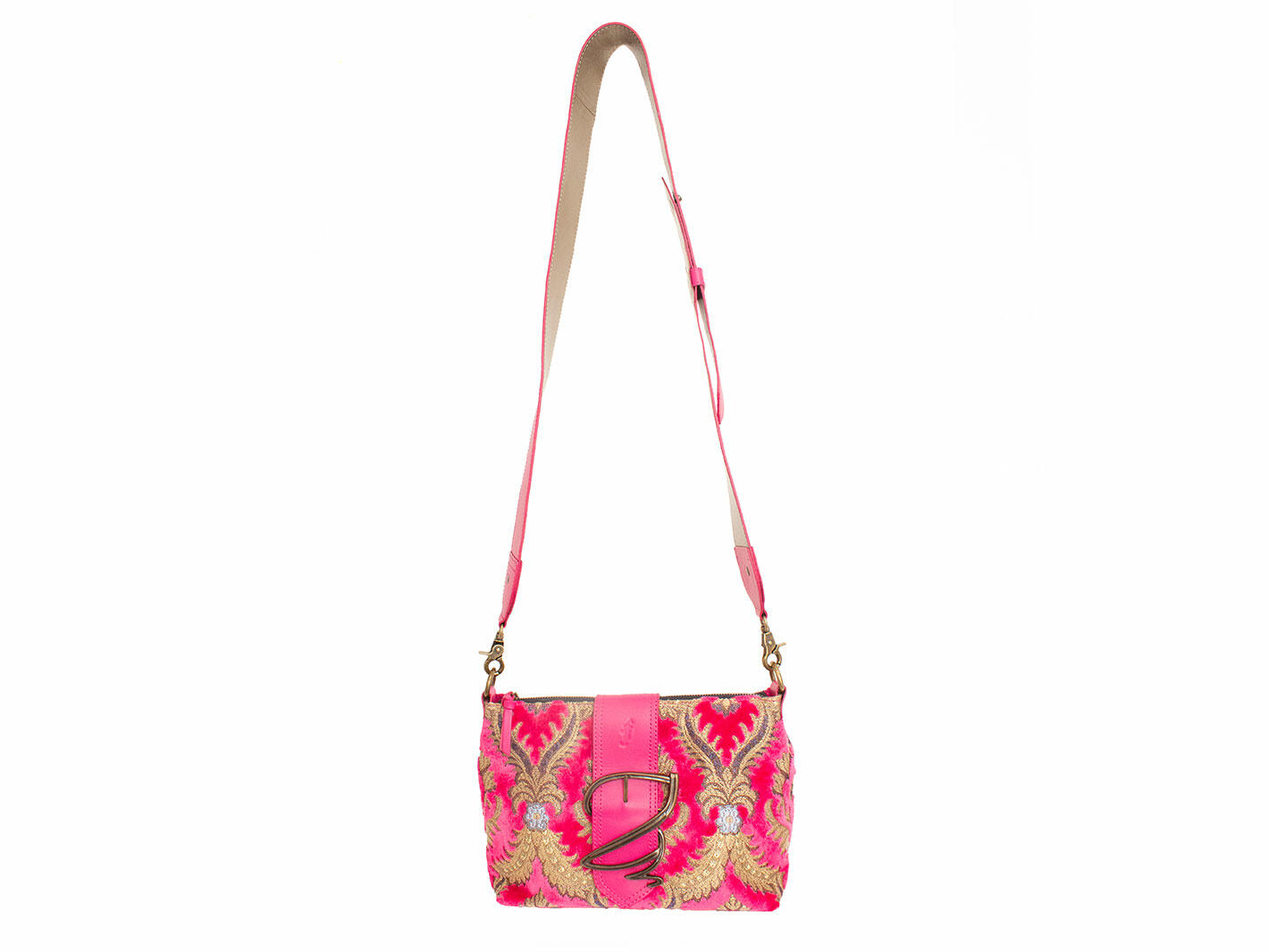 Rosalita Pink Tapestry Sac à main en cuir avec boucle