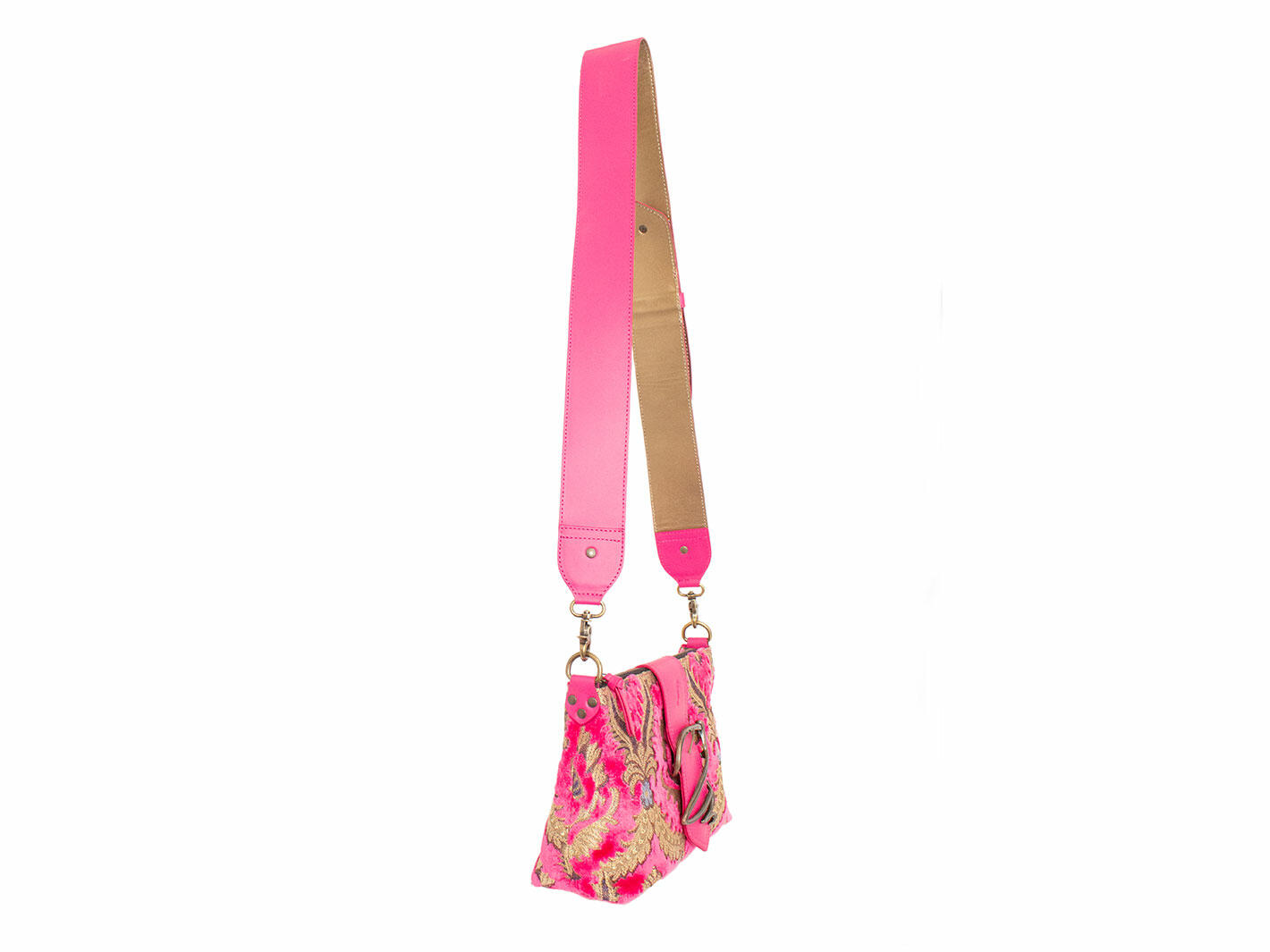 Rosalita Pink Tapestry Sac à main en cuir avec boucle