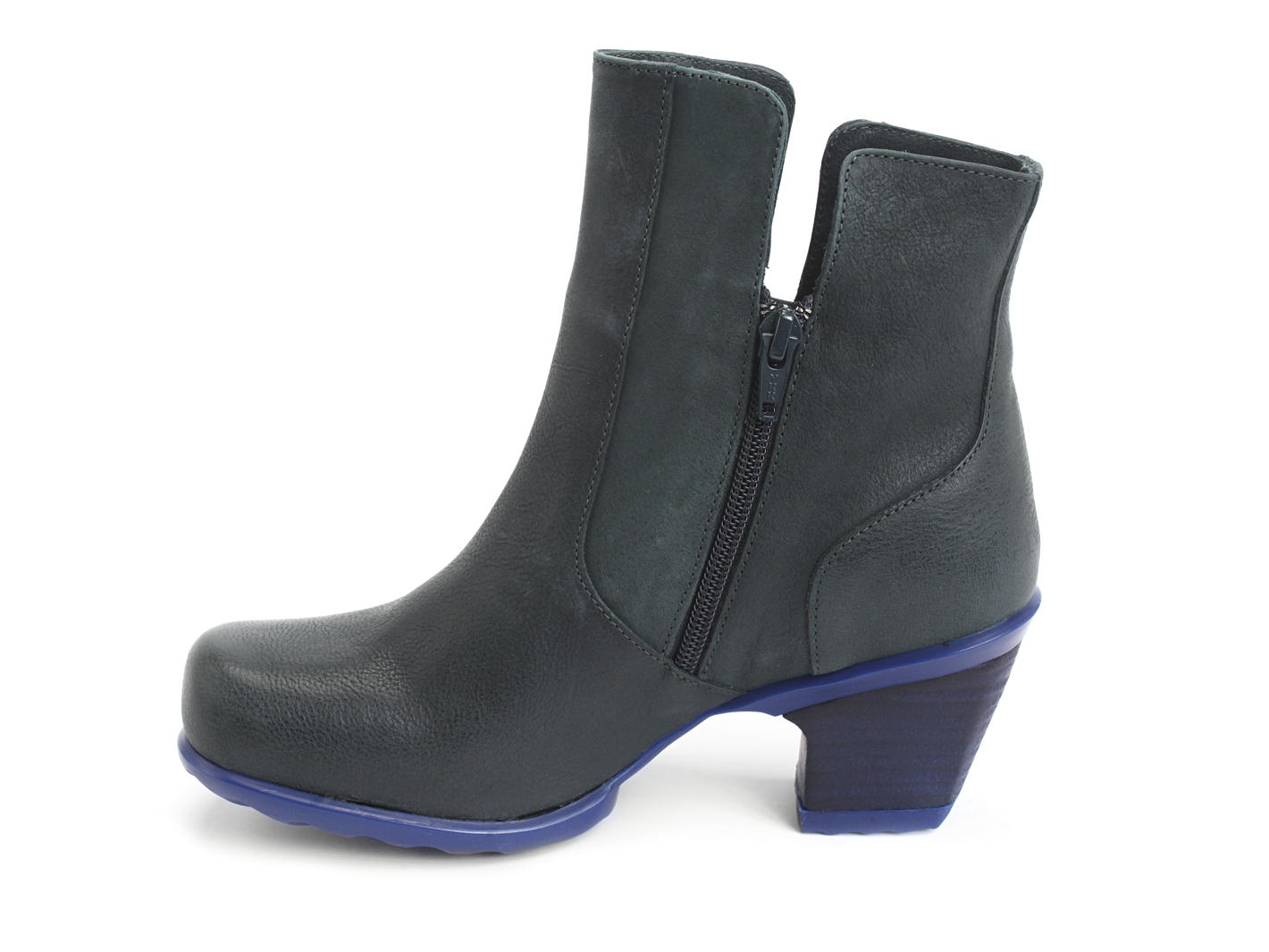 Rosy Green & Blue Buffed Toe Leather Bootie: Profile inside
