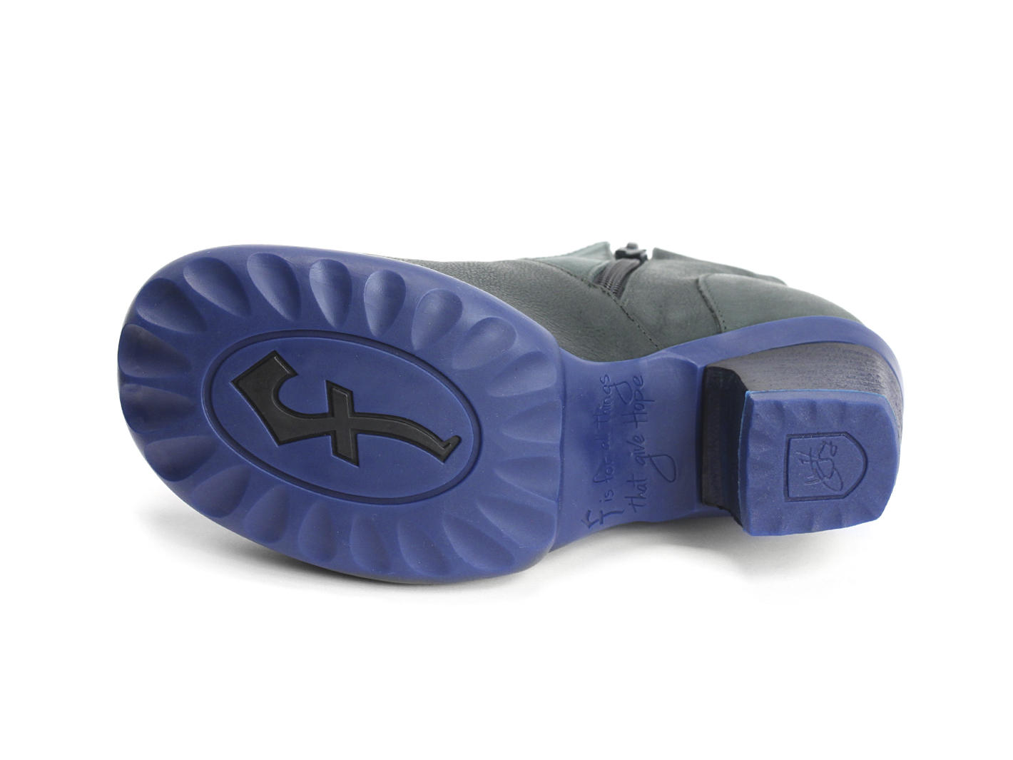Rosy Green & Blue Buffed Toe Leather Bootie: Sole