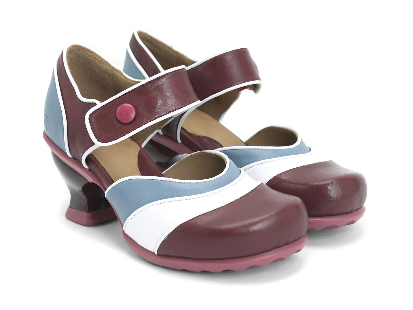 Sam Cherry, Blue & White Strapped Mary Jane Heel: Quarter view
