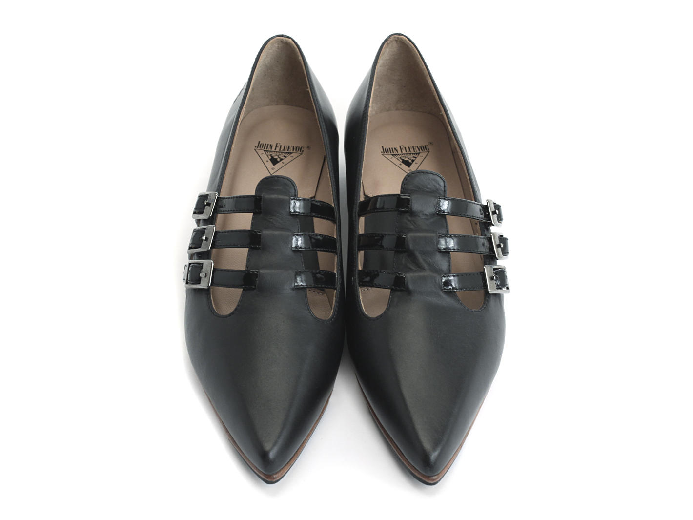 Sandi Black Flat loafer with 3-straps: Front