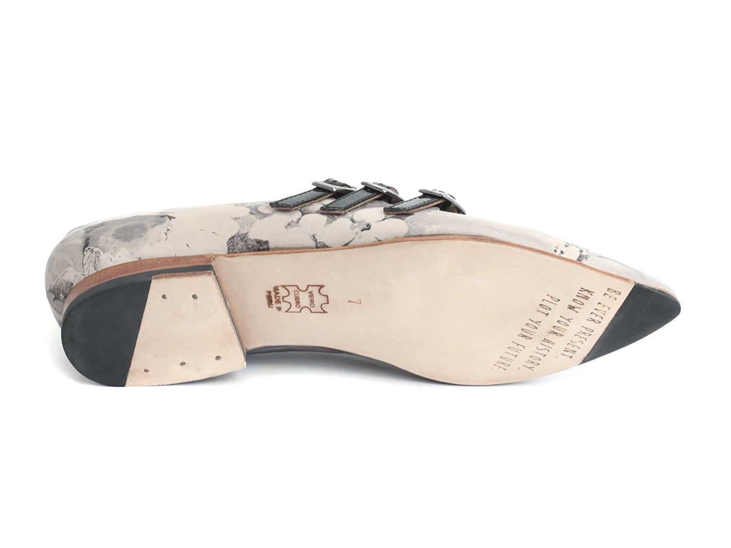 Sandi Grey Floral Flat loafer with 3-straps: Sole