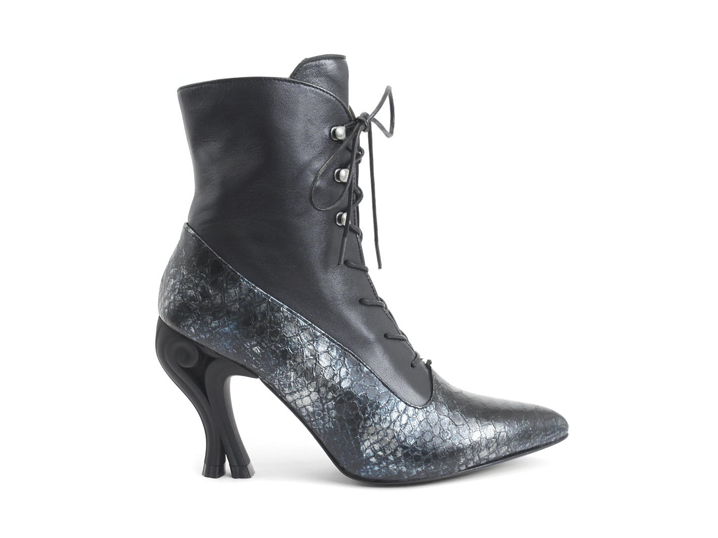 Seraphina Blue Snake Elegant Heeled Lace-Up Boot: Profile outside
