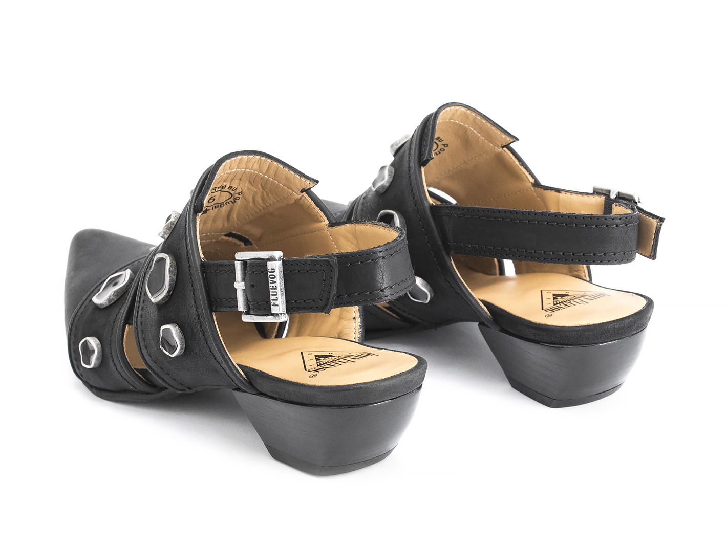 Serena Noir Chaussure bride arrière avec rivets: Back