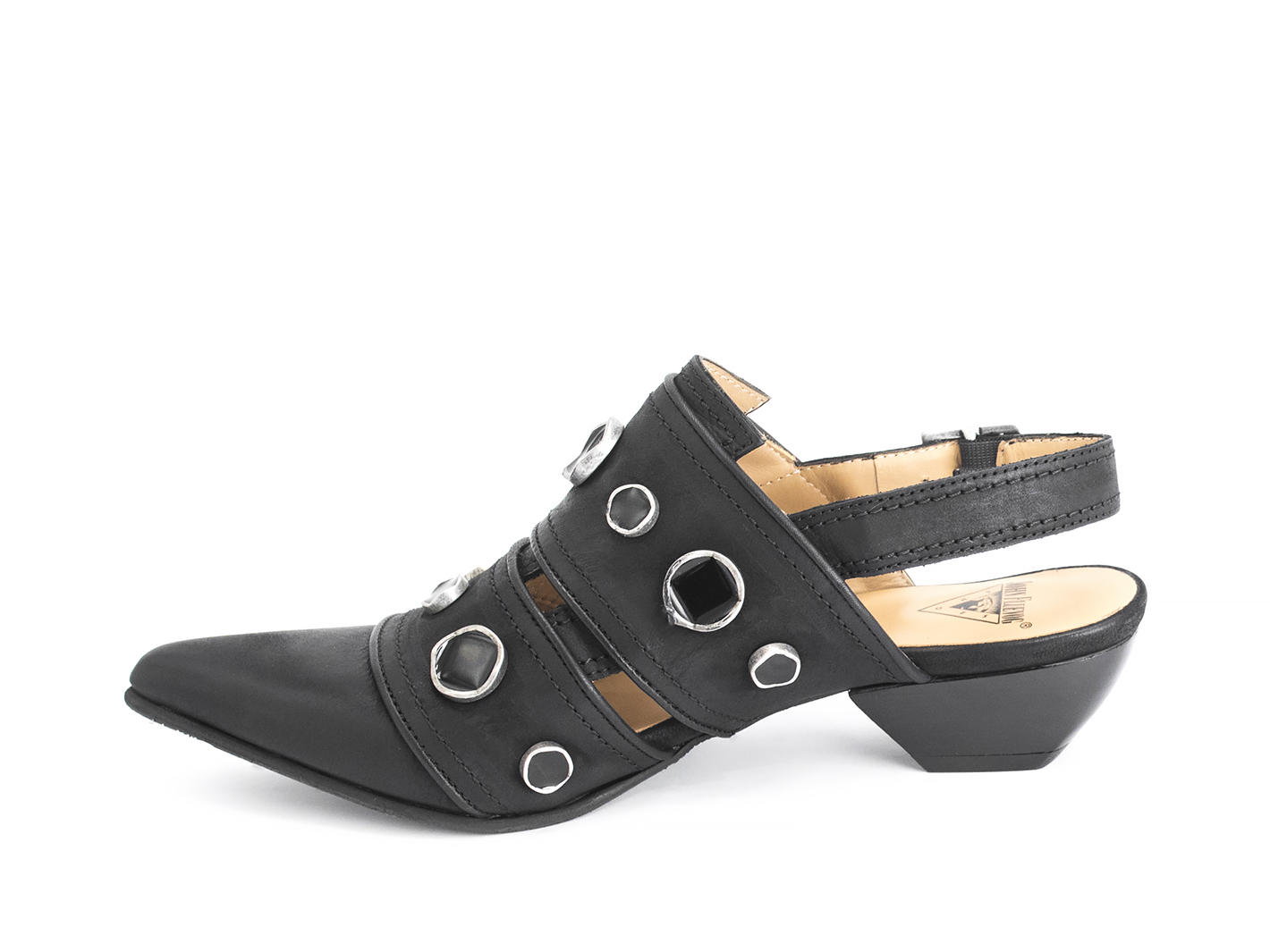 Serena Noir Chaussure bride arrière avec rivets: Profile inside