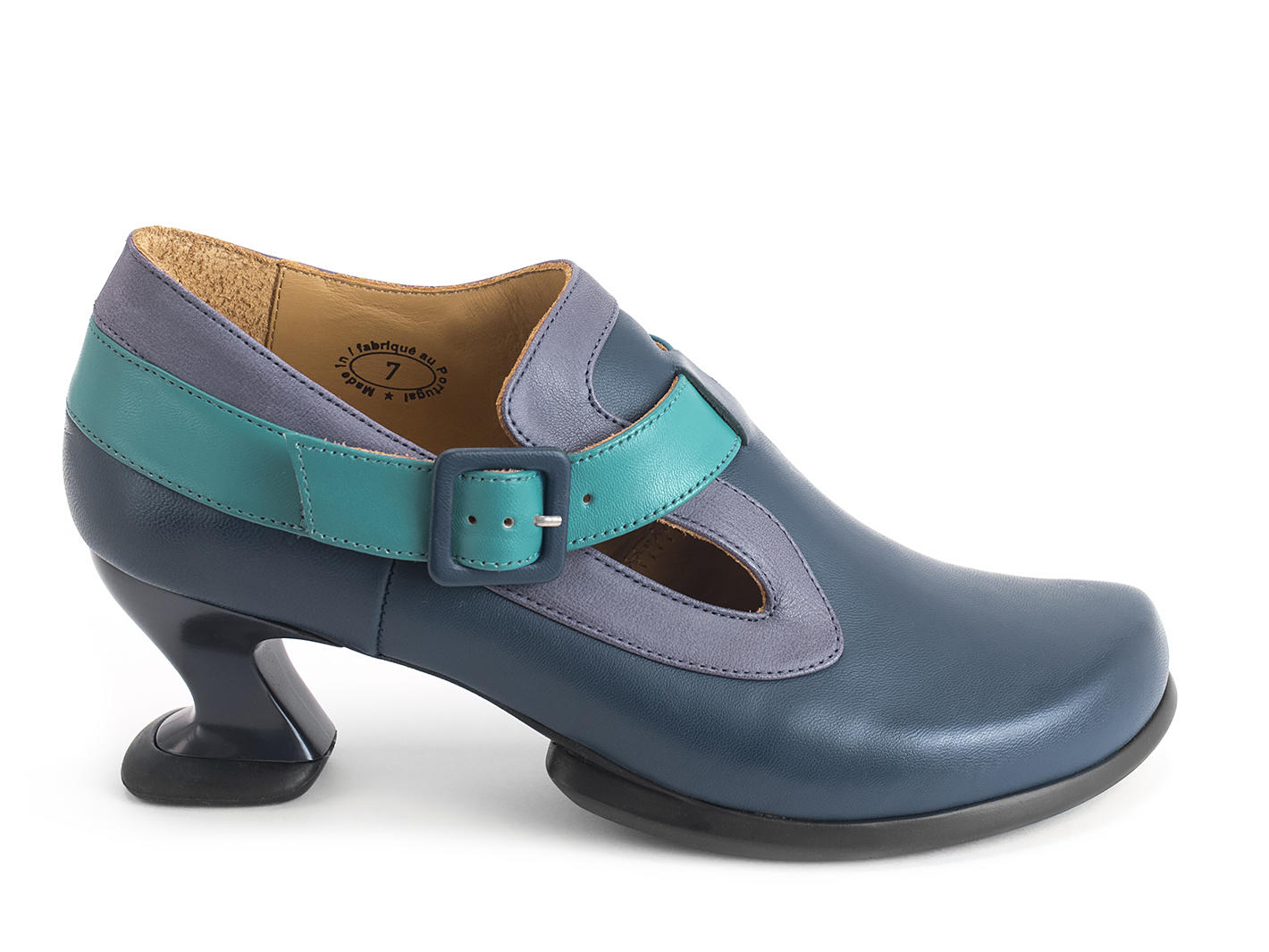 Shukran Blue/Purple Buckled shoe with slit: Profile outside