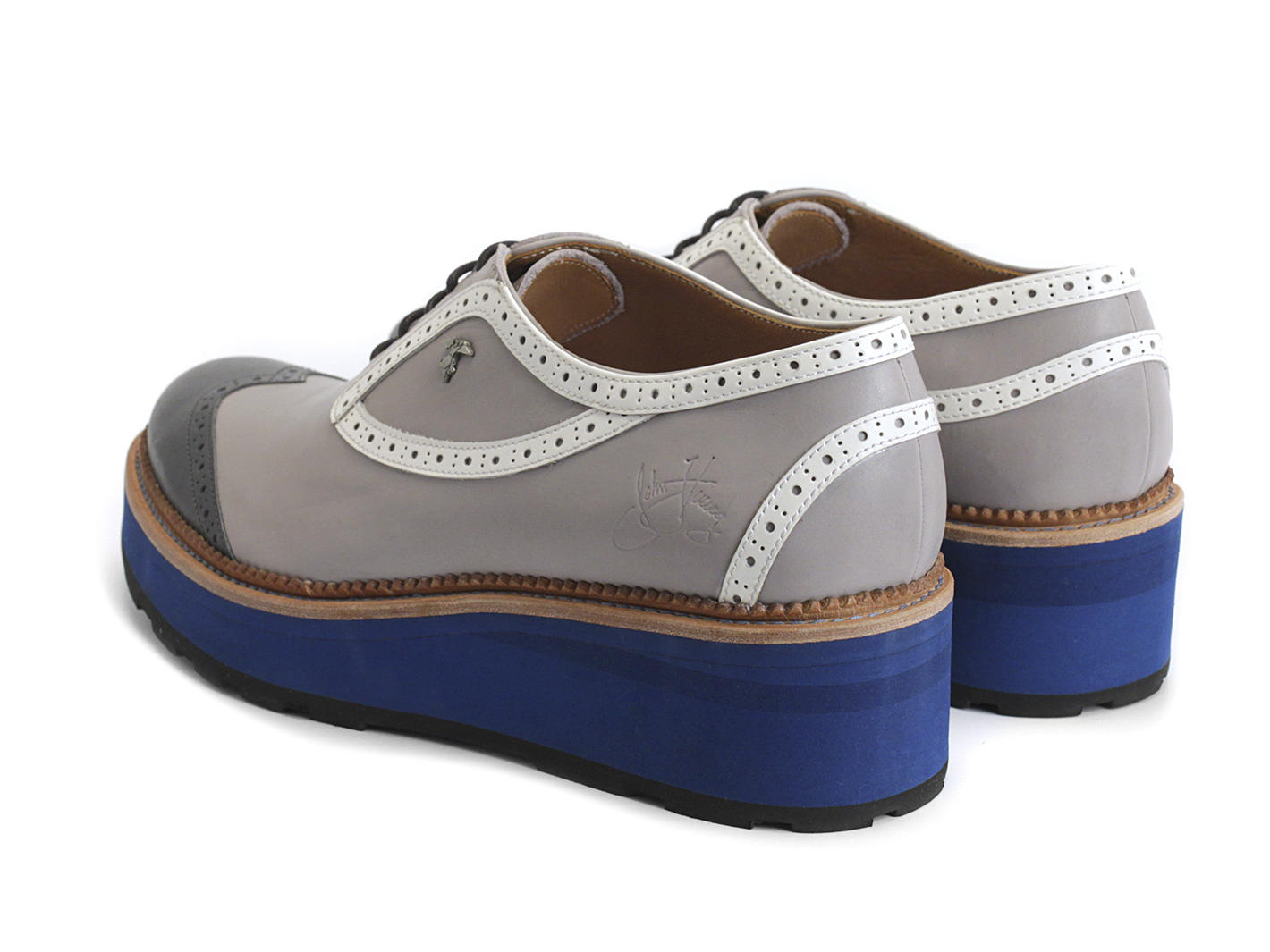 Sid Gris/Bleu Brogue plateforme à lacets: Back