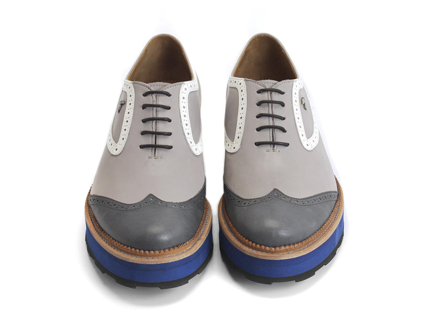 Sid Gris/Bleu Brogue plateforme à lacets: Front