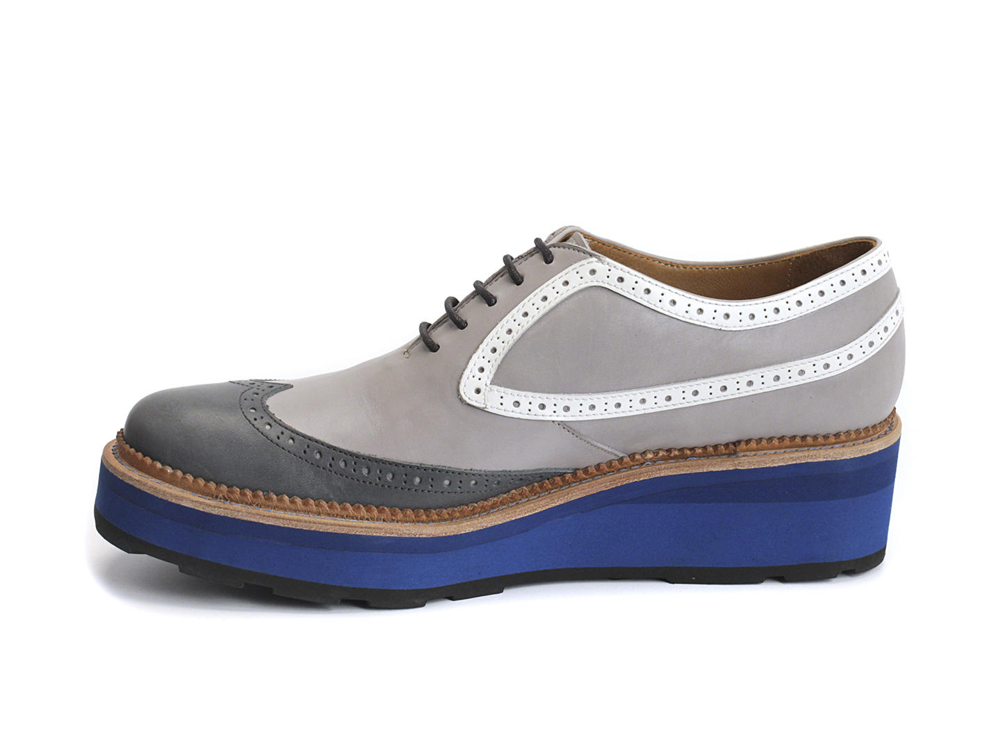 Sid Gris/Bleu Brogue plateforme à lacets: Profile inside