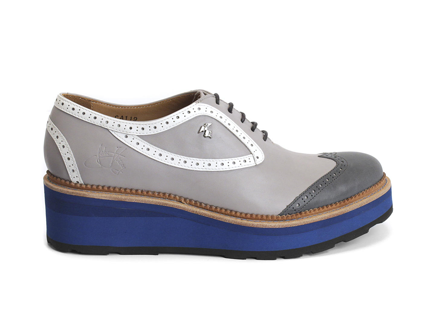 Sid Gris/Bleu Brogue plateforme à lacets: Profile outside