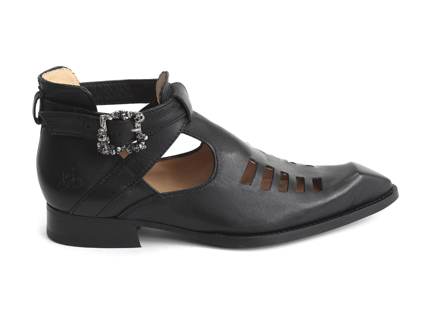 Sinead Black Skull-buckled flat shoe: Profile outside