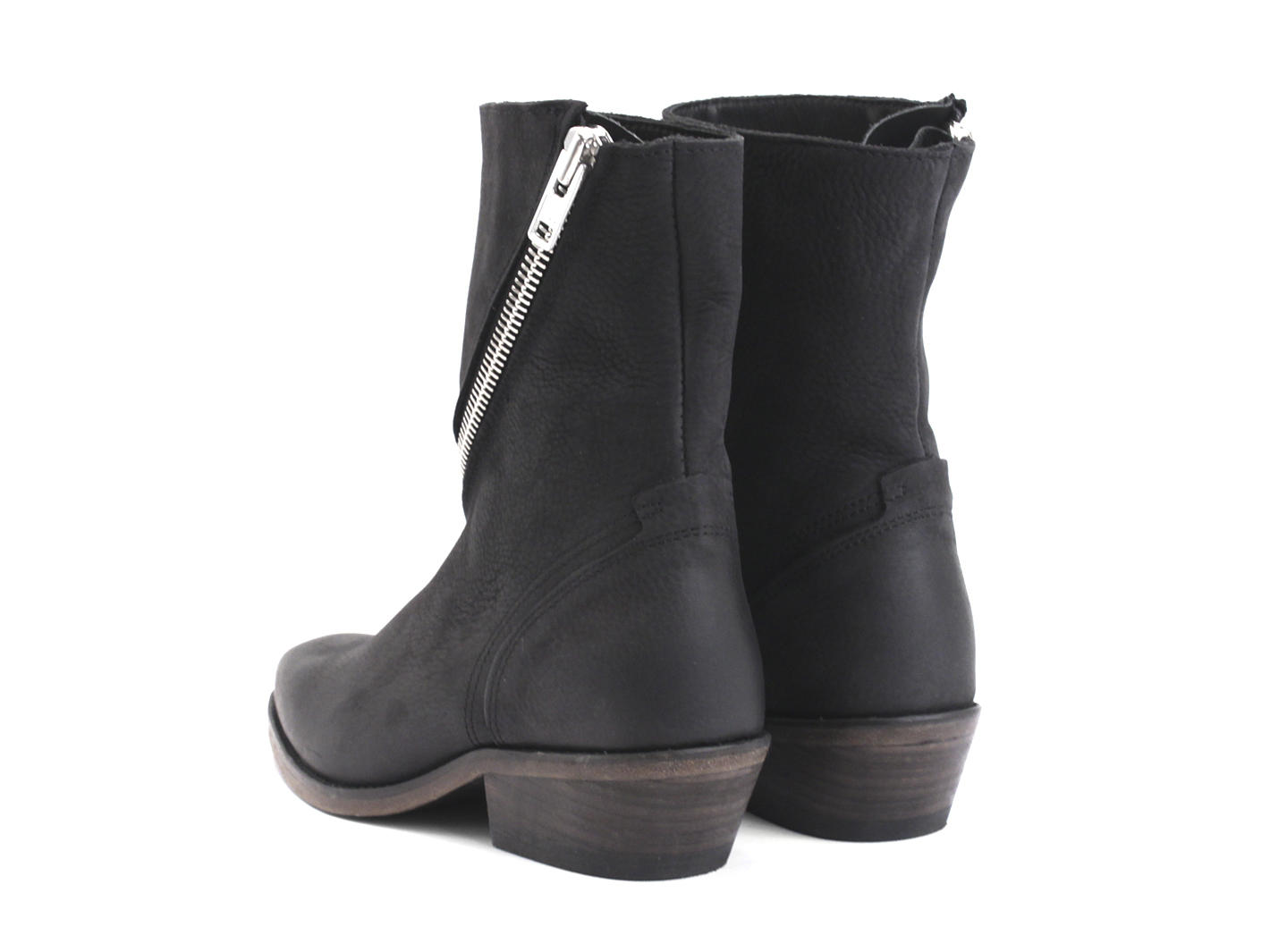 Skin Black Spiral-Zip Leather Boot: Back