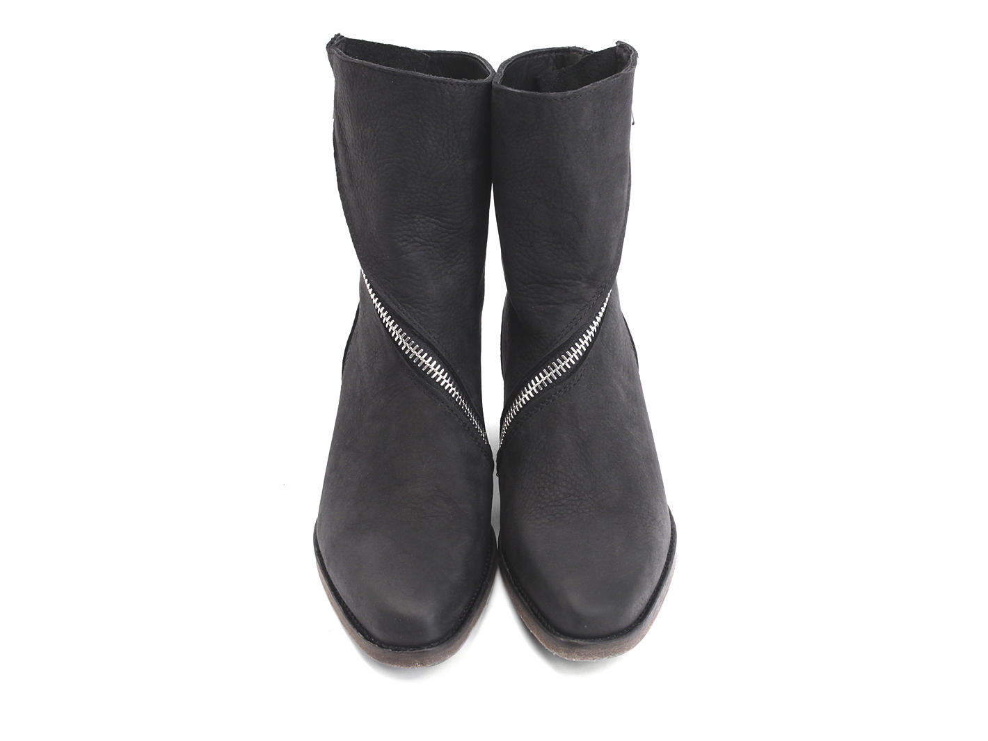 Skin Black Spiral-Zip Leather Boot: Front