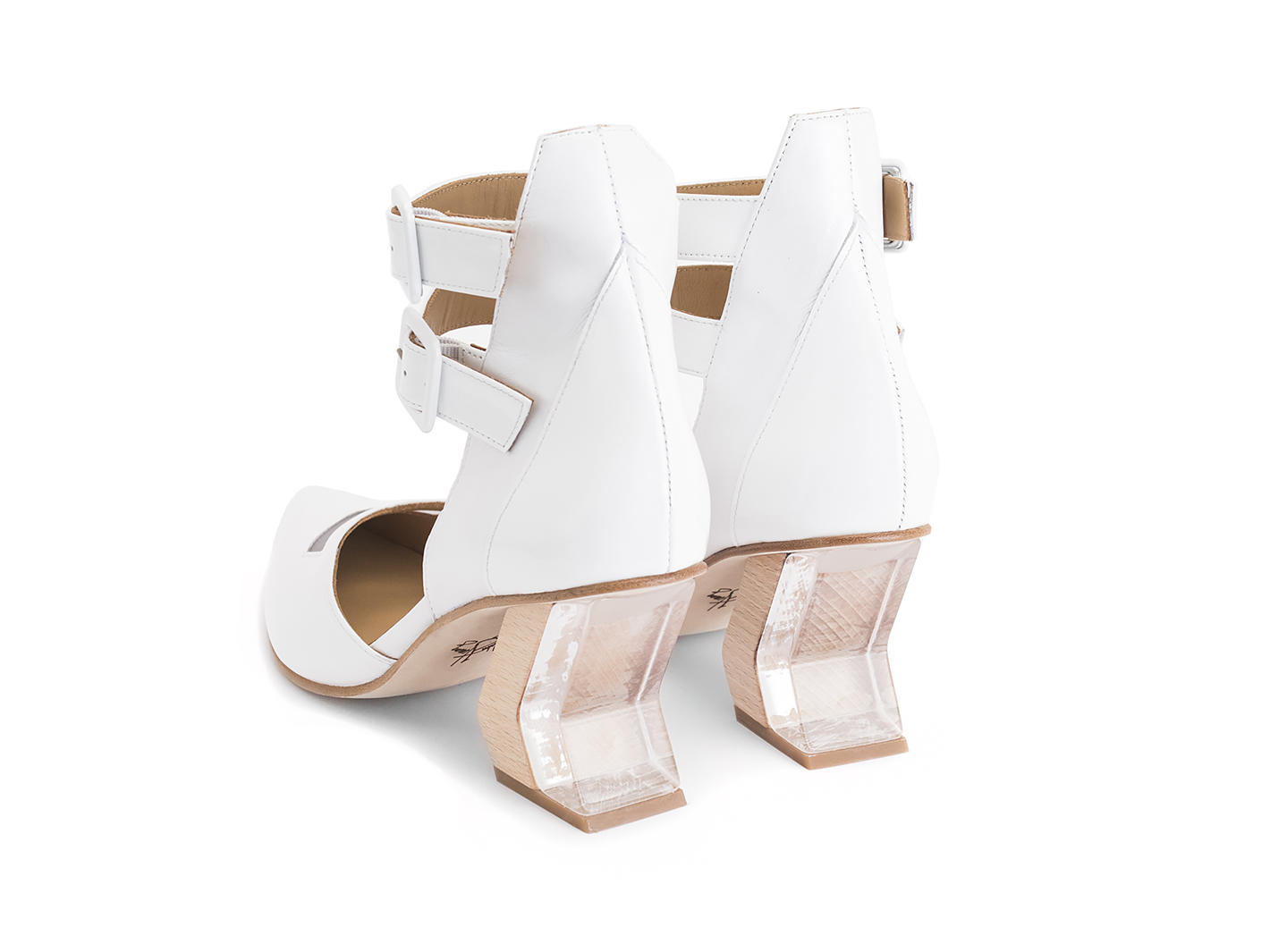 Slant White Ankle strap heel: Back