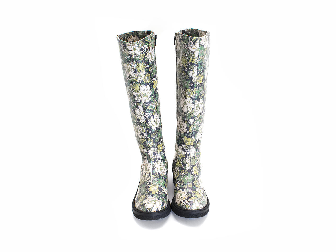Slouch Green/Floral Tall Leather Boots: Front