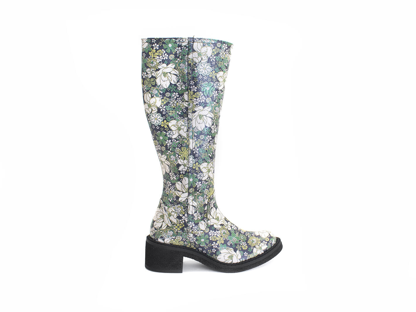 Slouch Green/Floral Tall Leather Boots: Profile outside