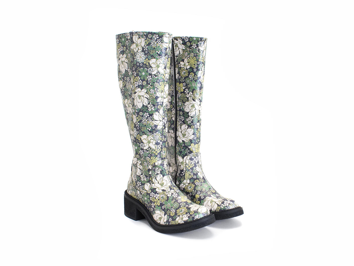 Slouch Green/Floral Tall Leather Boots: Quarter view