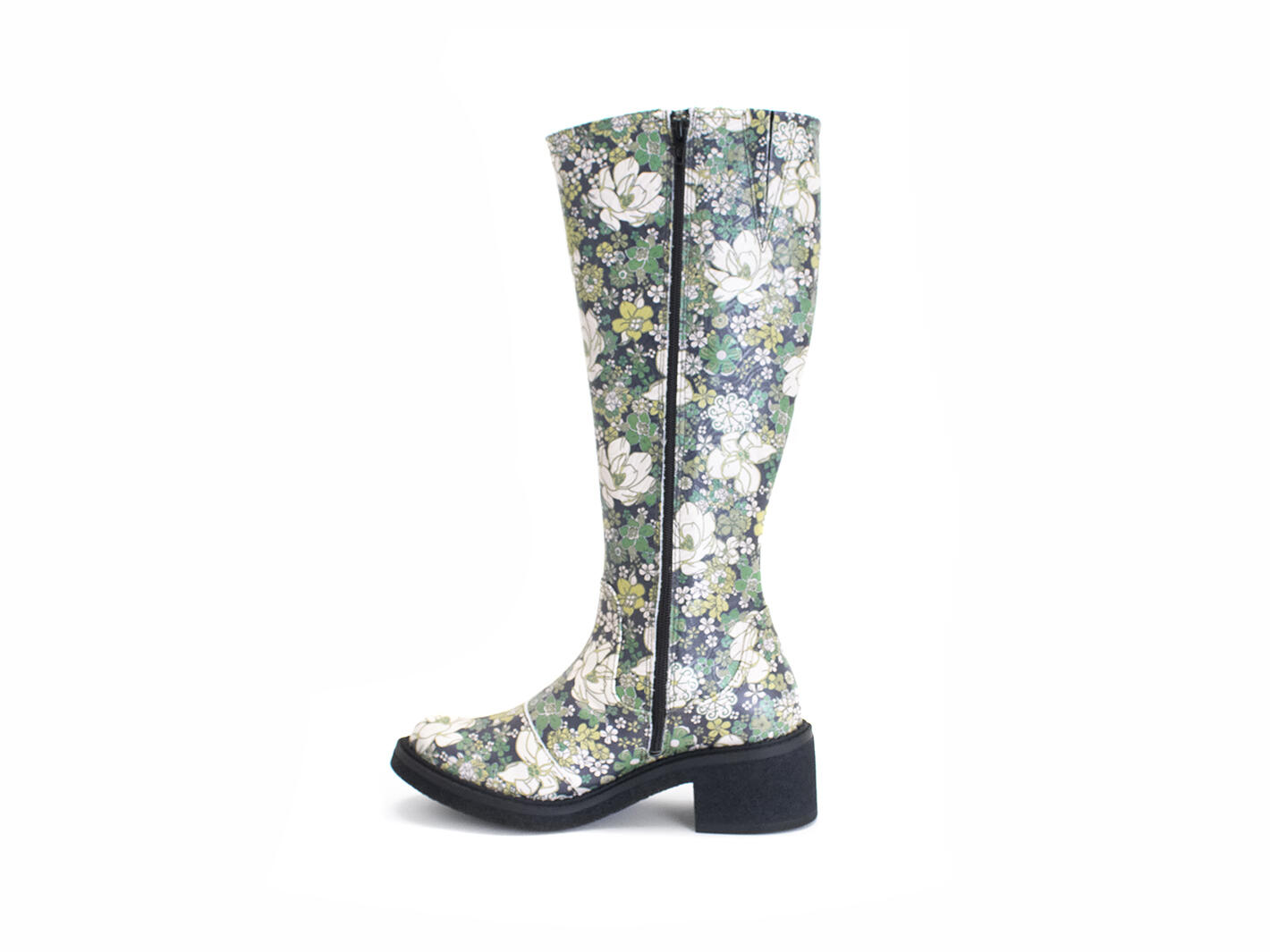 Slouch Vert menthe floral Botte haute en cuir: Profile inside