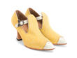Somani Yellow T-strap heel with stitching: Quarter view