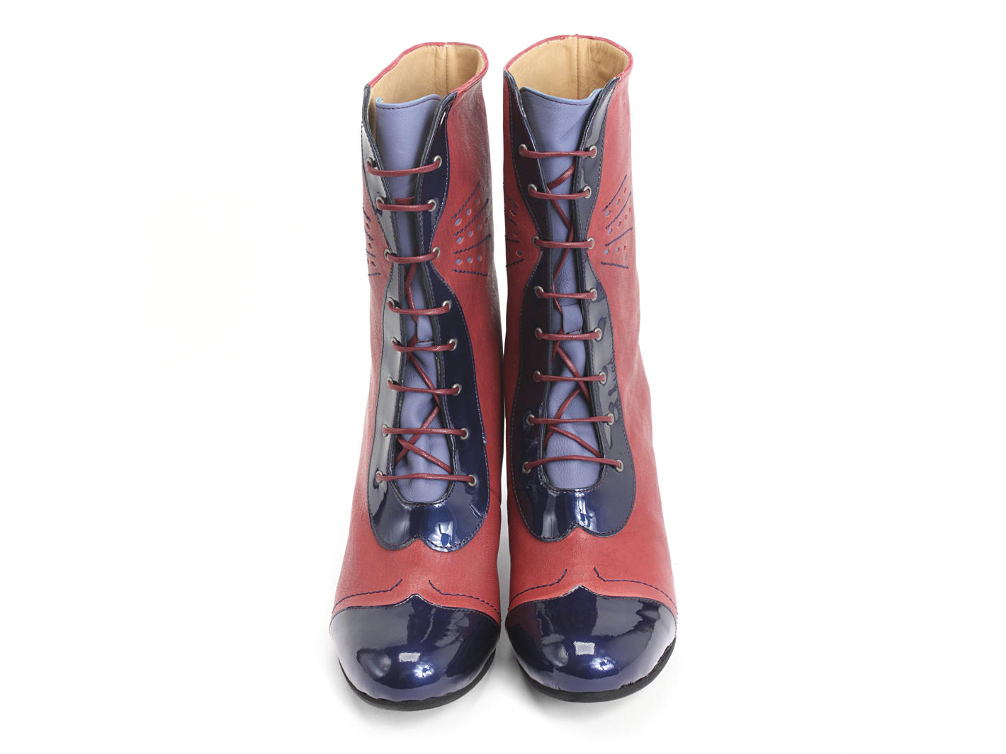 Spellbound Red & Blue Capped toe lace-up boot: Front