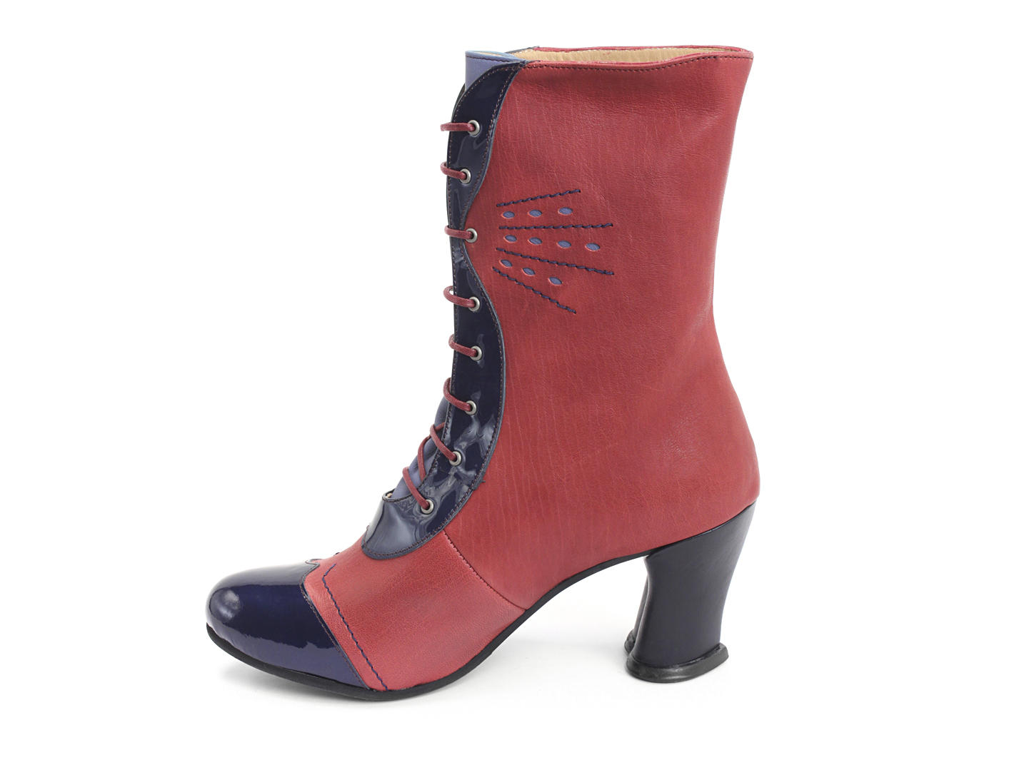 Spellbound Red & Blue Capped toe lace-up boot: Profile inside