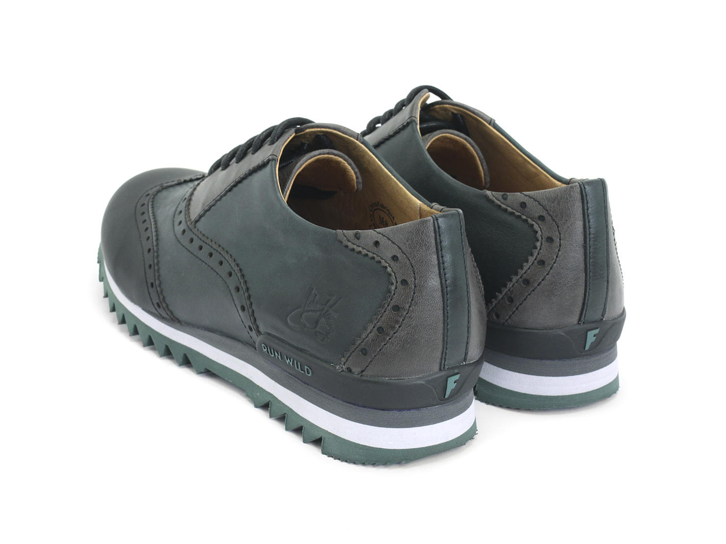 Spirit Black, Green & Grey Waxed Leather Wingtip Sneaker: Back