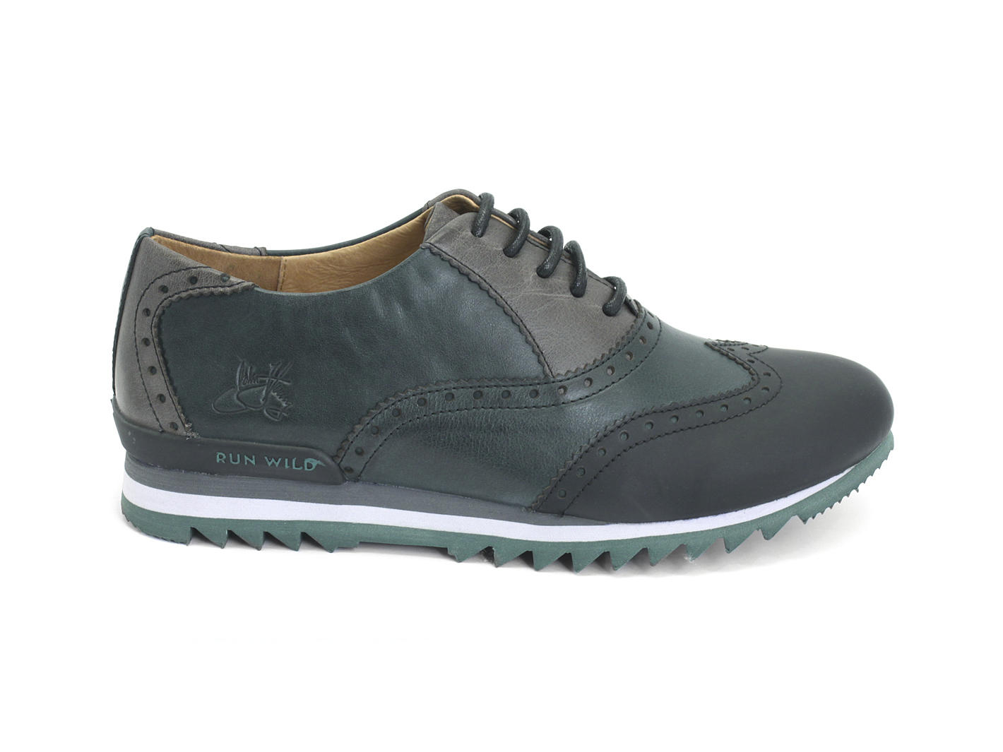 Spirit Black, Green & Grey Waxed Leather Wingtip Sneaker: Profile outside