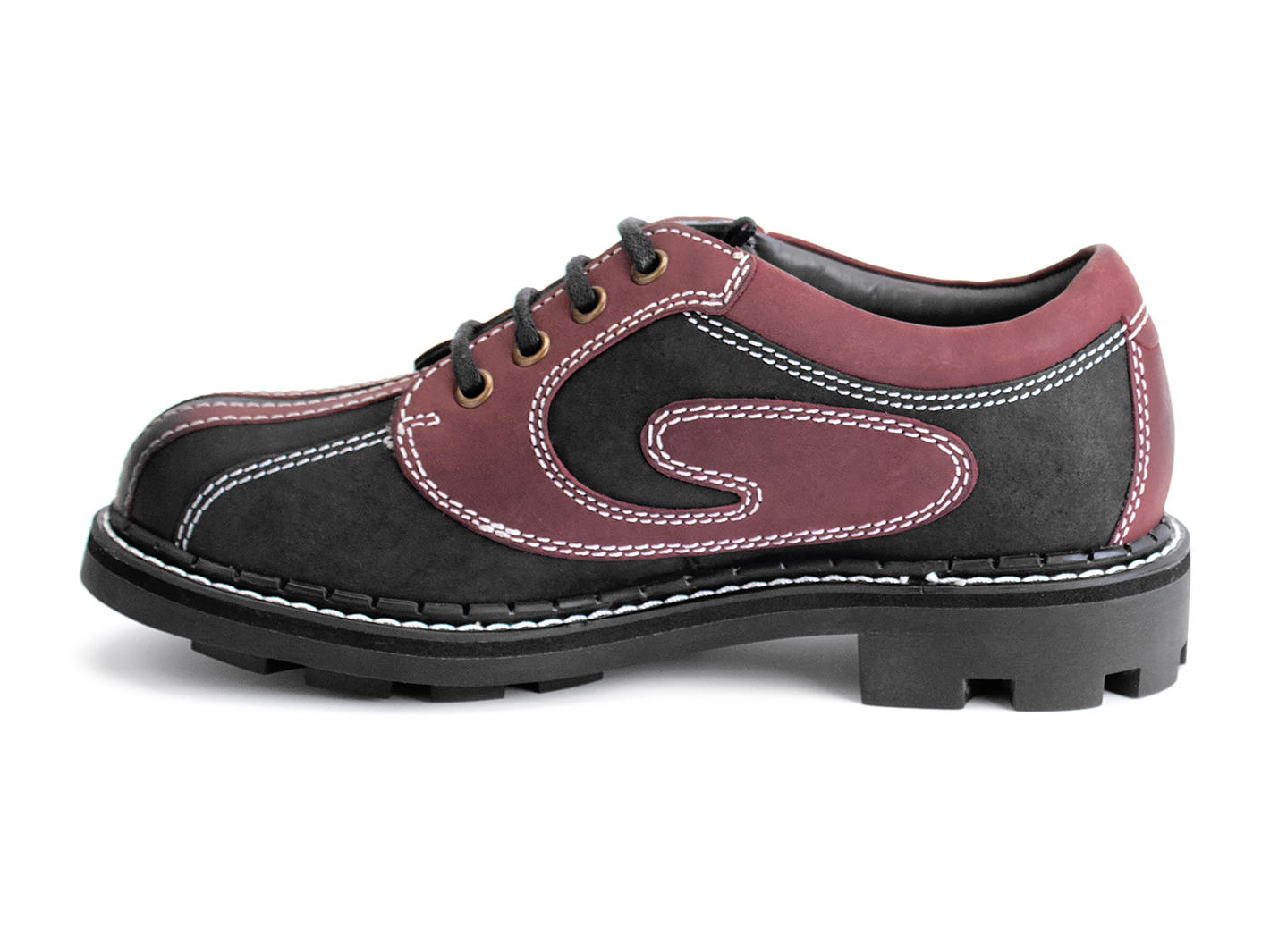 Supervog: Men’s Black/Burgundy Classic Lace-up Derby: Profile inside