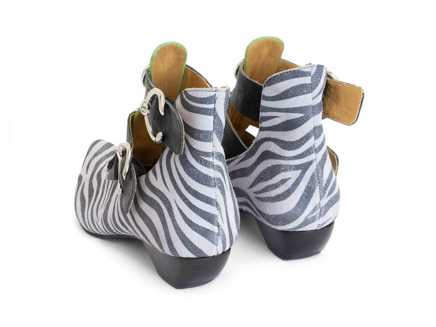 Tammi Rose Zebra/Green Strappy Ankle Booties: Back