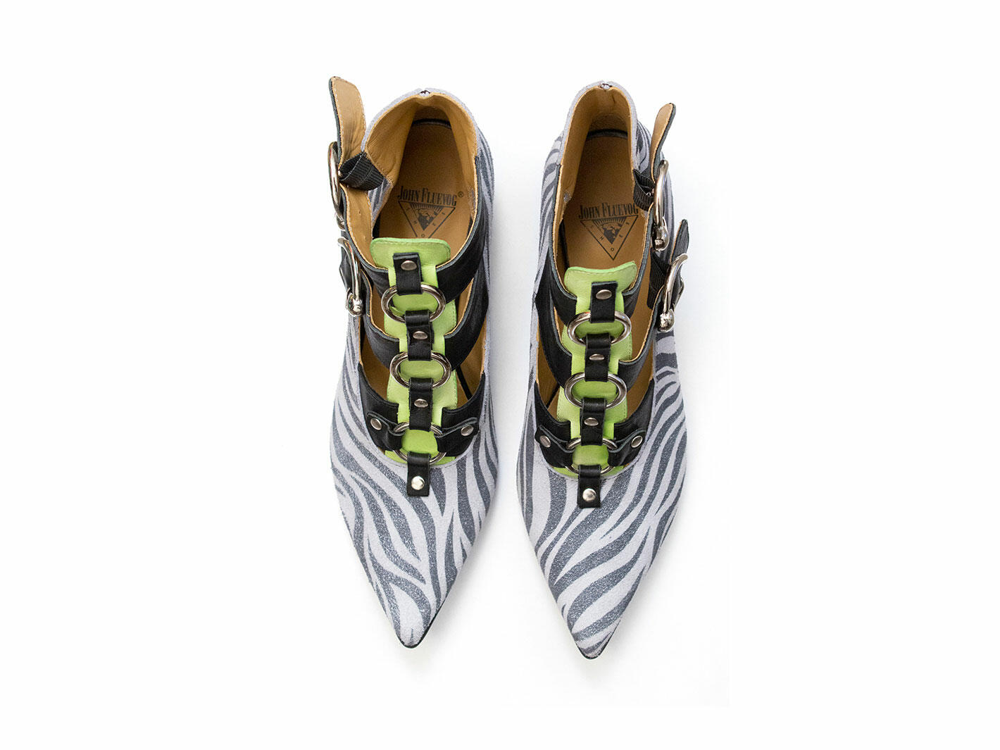 Tammi Rose Zebra/Green Strappy Ankle Booties: Front