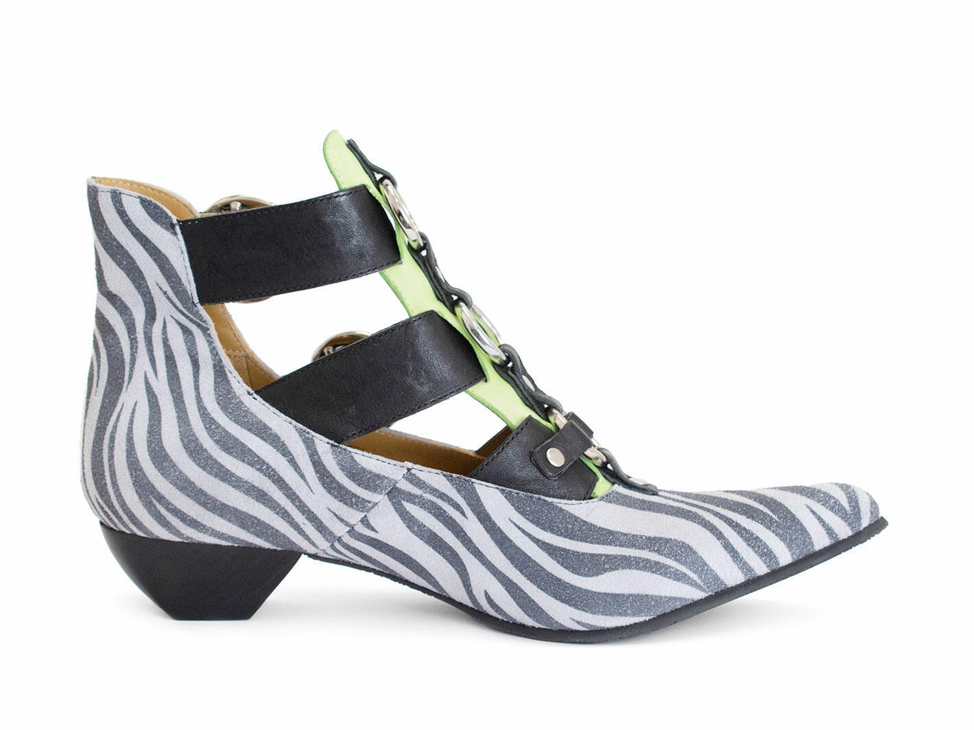 Tammi Rose Zebra/Green Strappy Ankle Booties: Profile inside