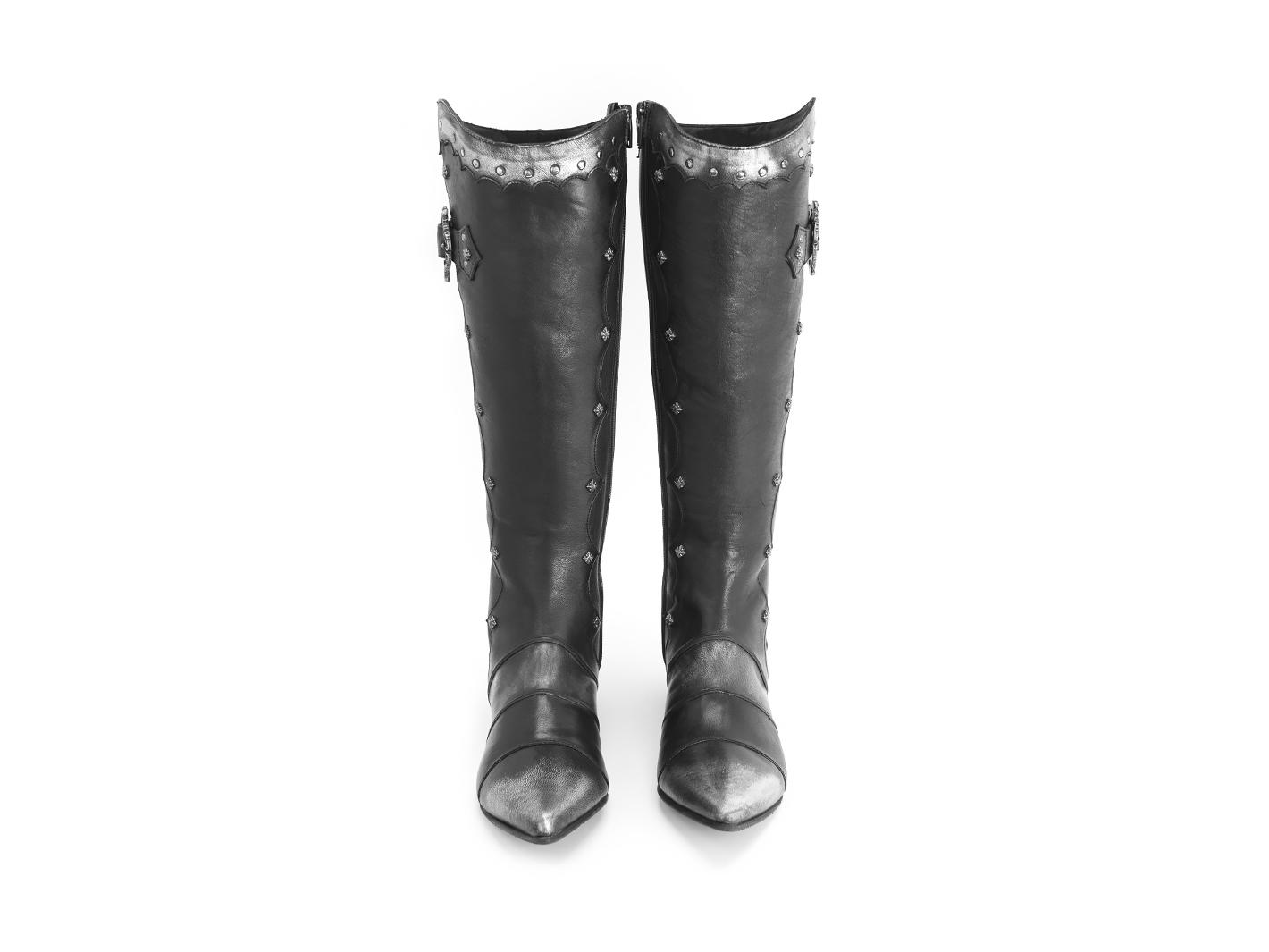 Teah Black Tall ornate boot: Front