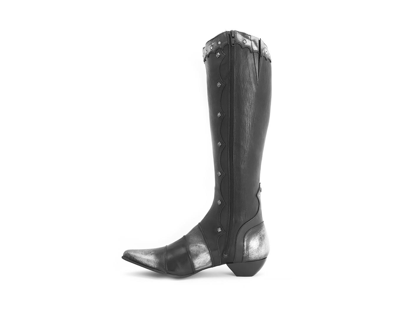 Teah Black Tall ornate boot: Profile inside