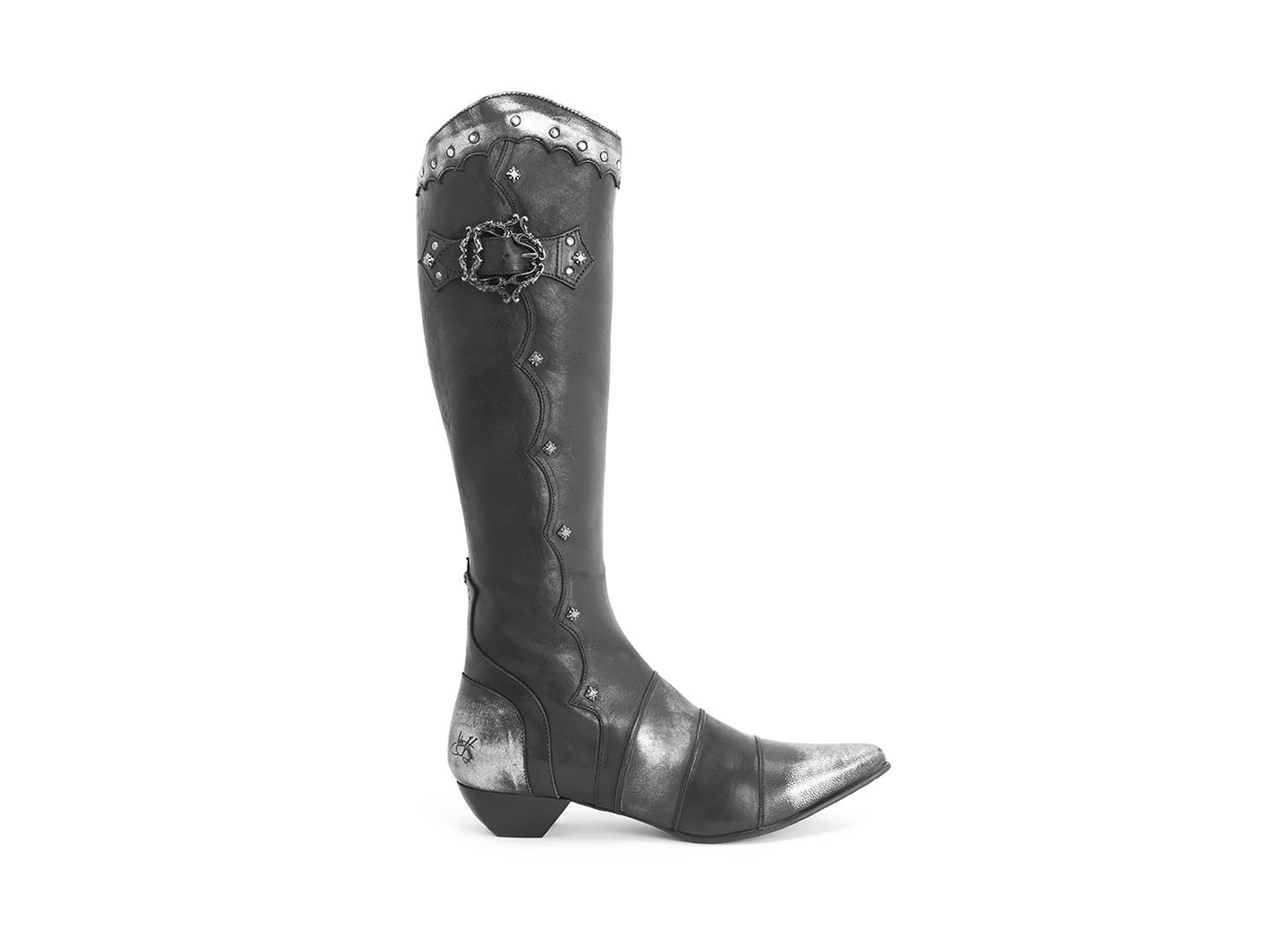 Teah Black Tall ornate boot: Profile outside