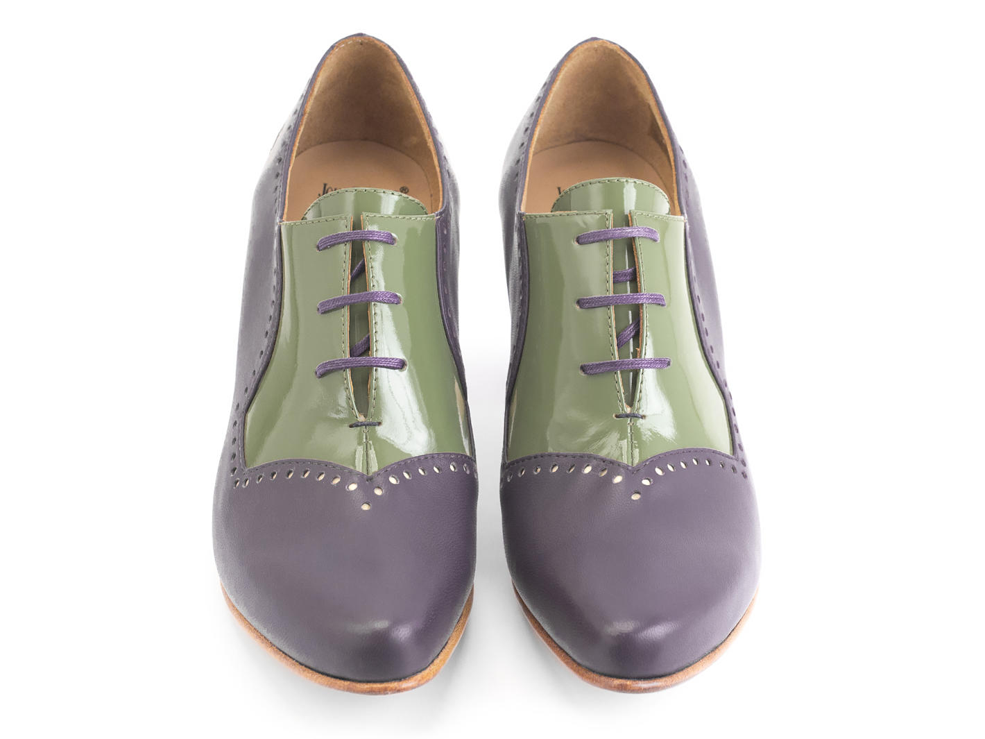 Timbuktu Purple/Green Contrast lace-up heel: Front