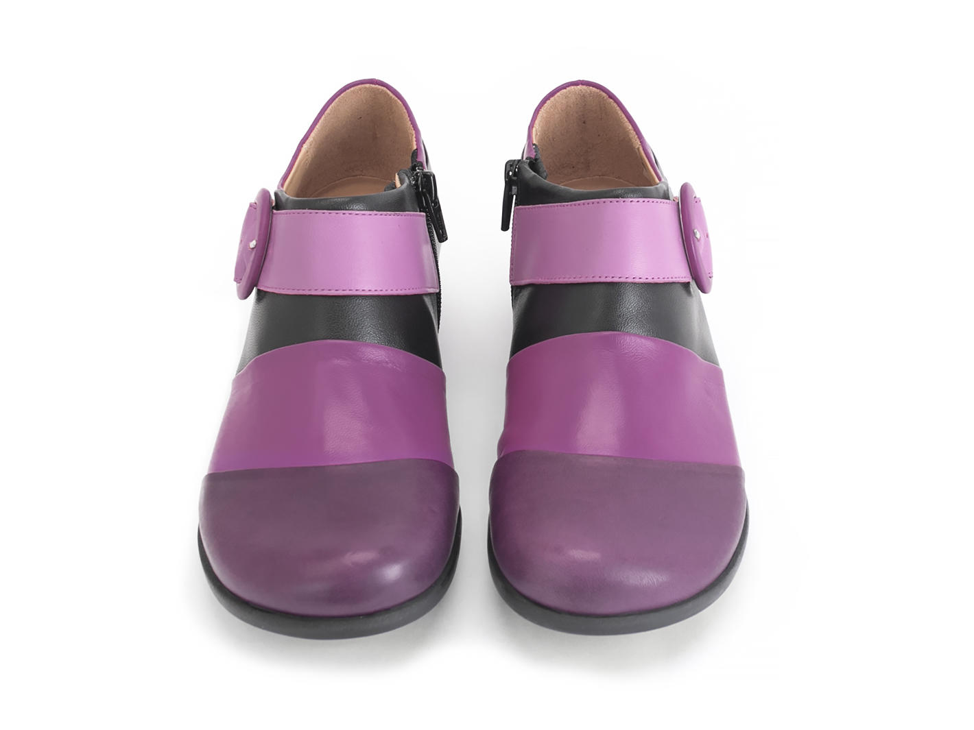 Tina Pink/Black Contrast buckle shoe: Front