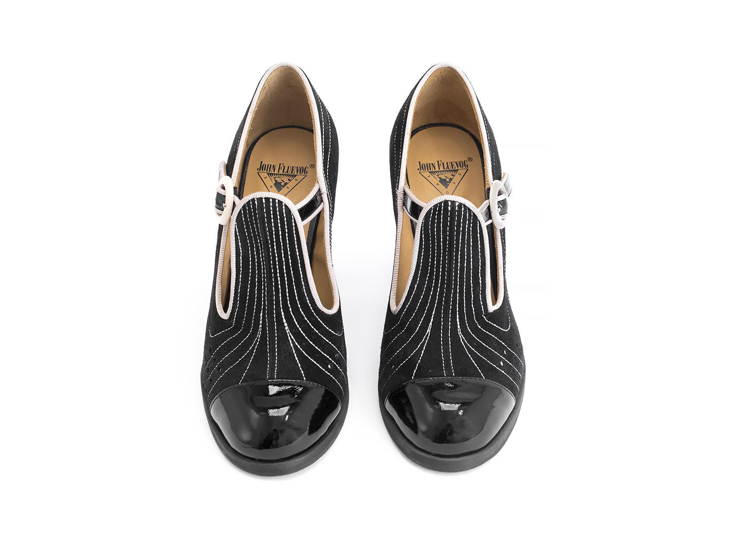 Tova Black Contrast t-strap heel: Front