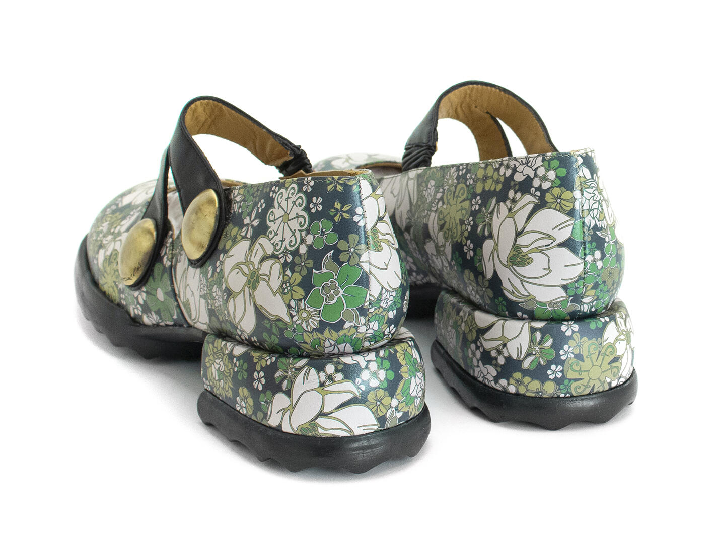 Trina Green Floral Mary Janes with Studs: Back