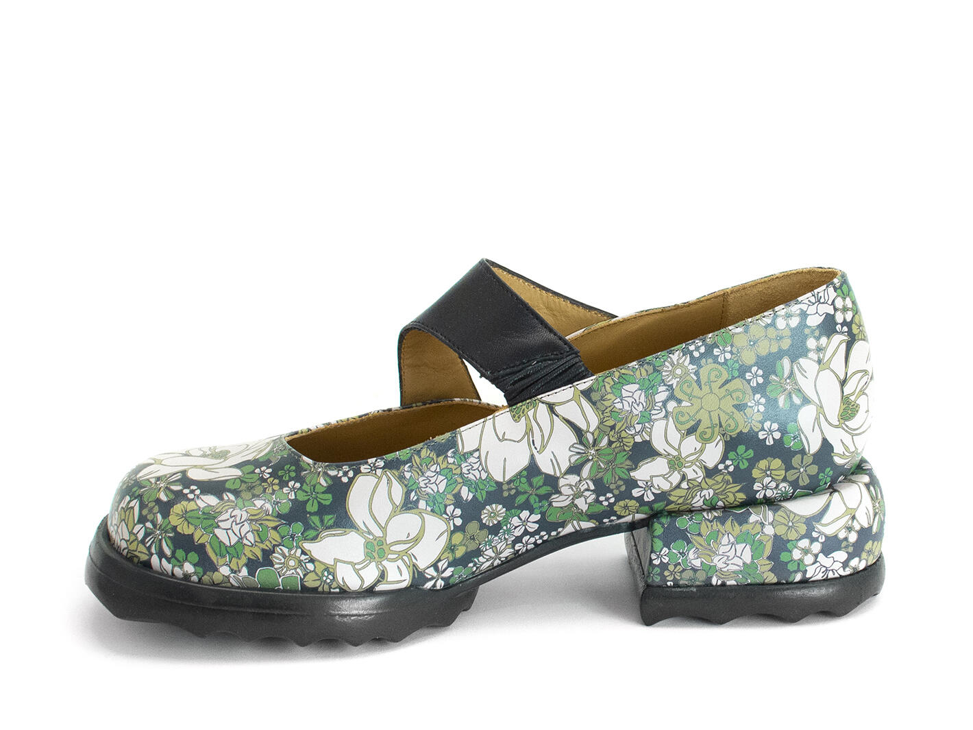 Trina Green Floral Mary Janes with Studs: Profile inside