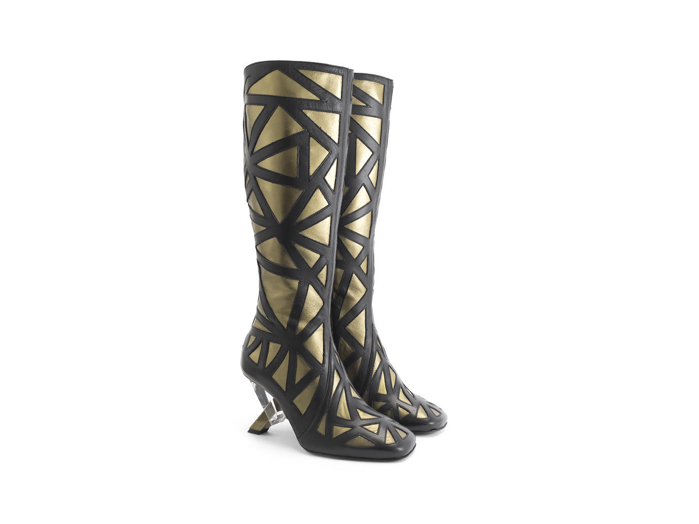 Turner Gold Tall boot with metal heel: Quarter view
