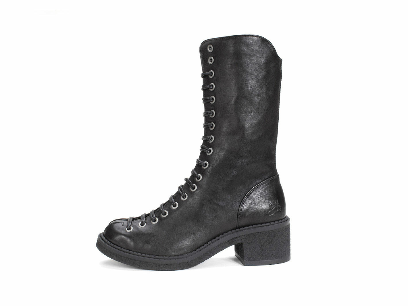 Vagabond Black Tall Lace-Up Boots: Profile outside