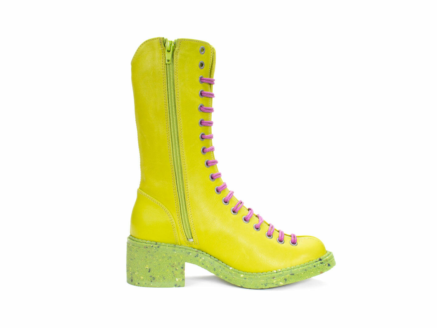 Vagabond Lime Green Tall Lace-Up Boots: Profile inside
