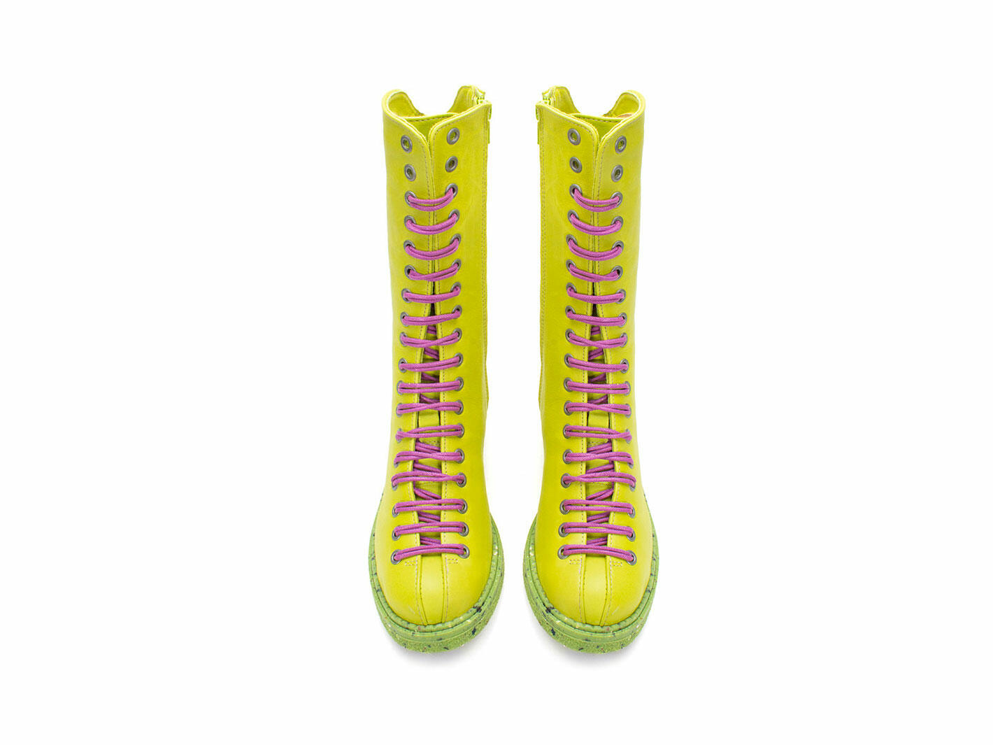 Vagabond Vert lime Botte haute à lacets: Front