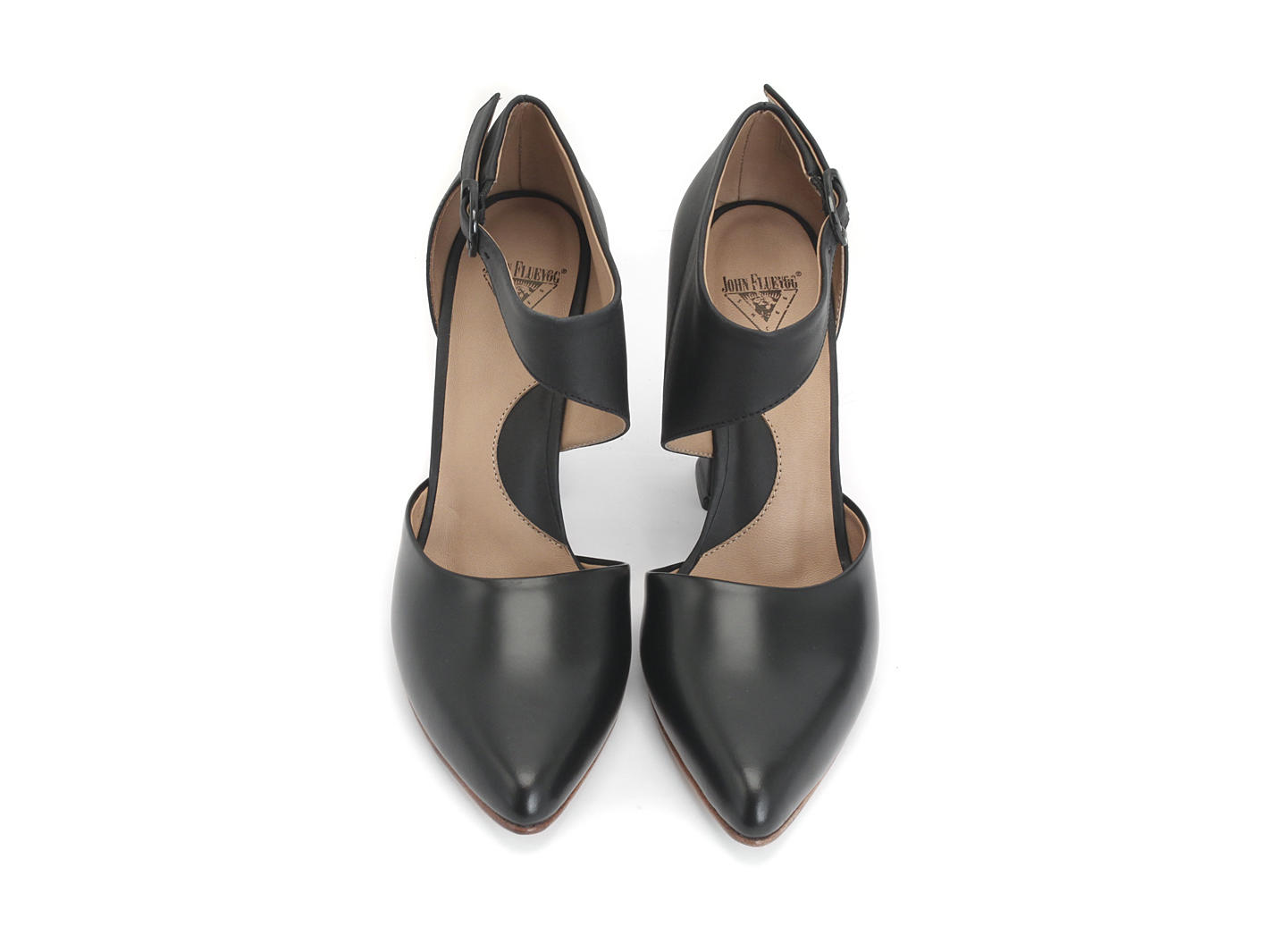 Vanessa Black Ankle Strapped Leather Heel: Front