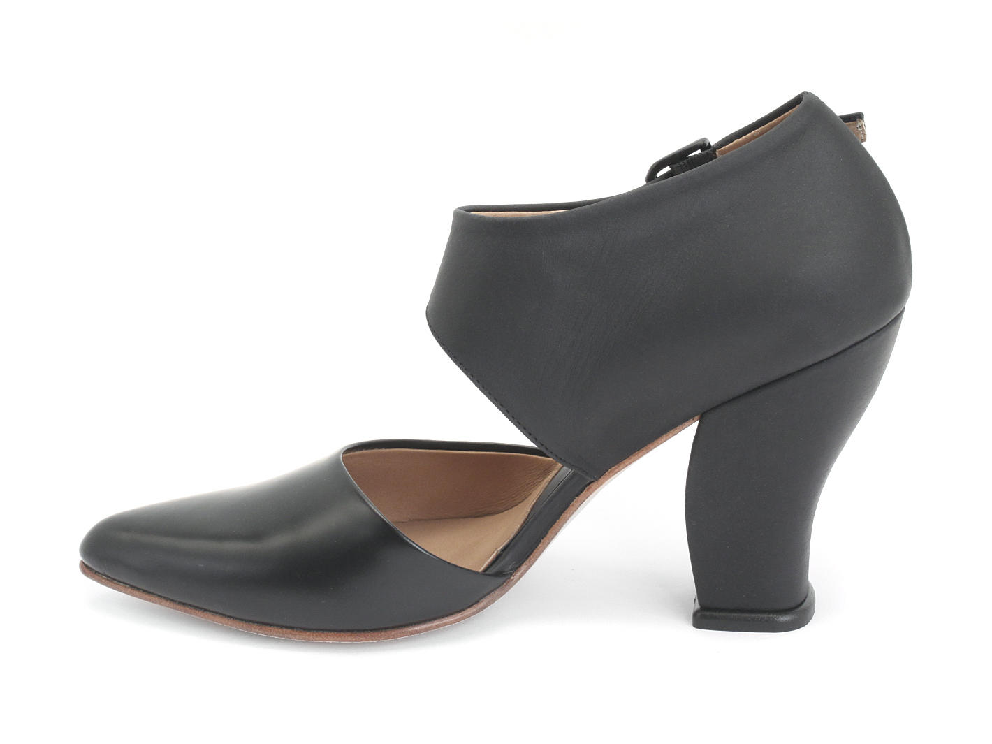 Vanessa Black Ankle Strapped Leather Heel: Profile inside
