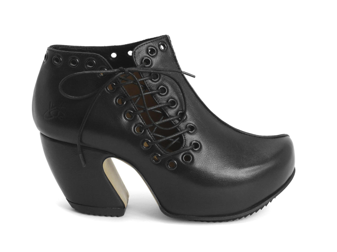 Venturous Black Side laced platform heel: Profile outside