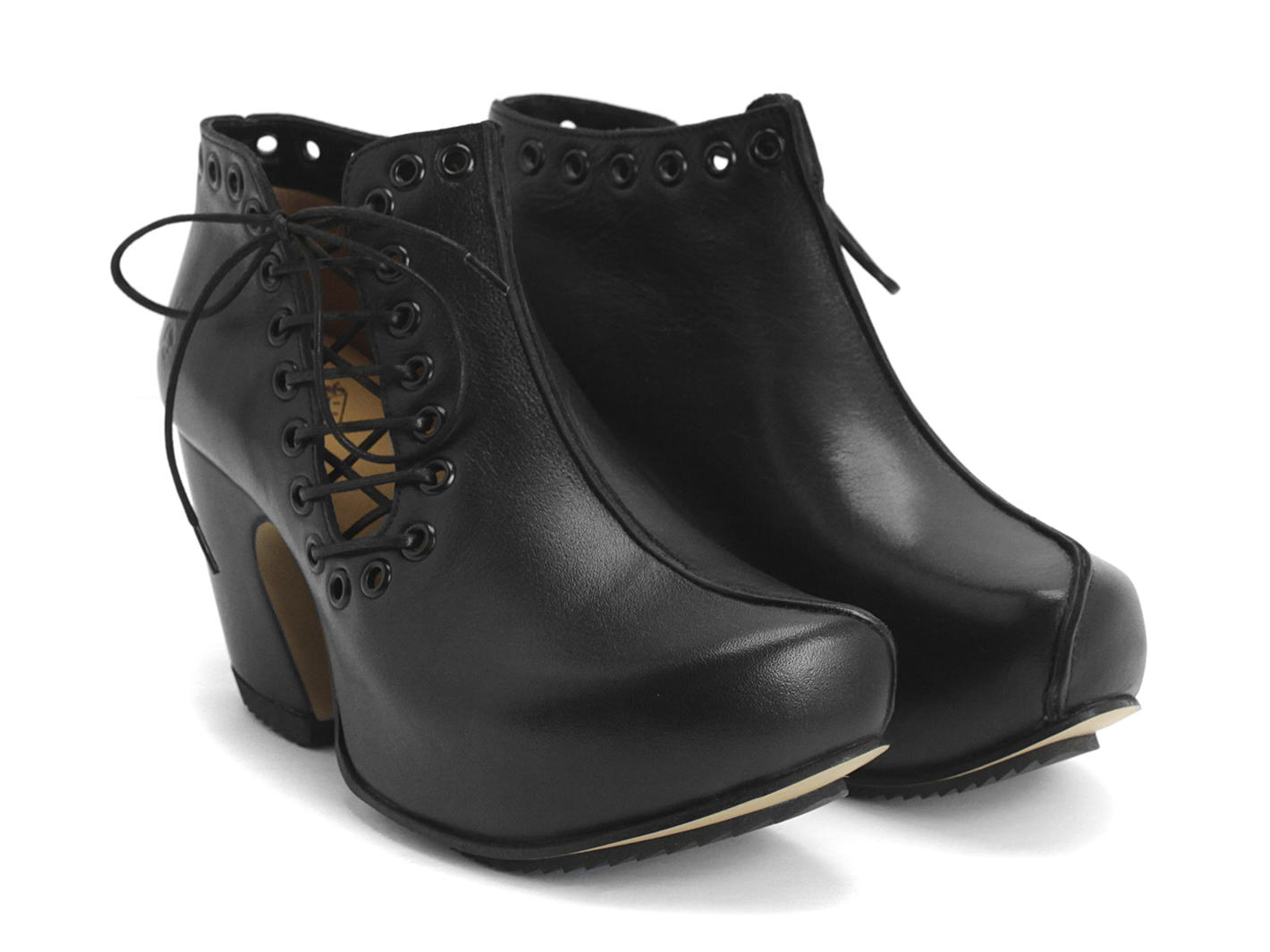 Venturous Black Side laced platform heel: Quarter view