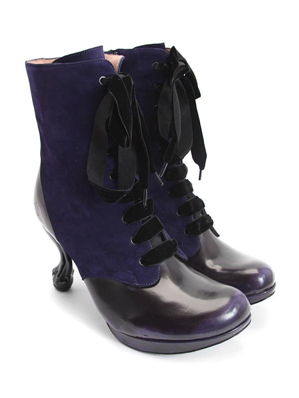 Victoria Purple Suede & Purple Rub-off Elegant Ribbon Lace-Up Boots